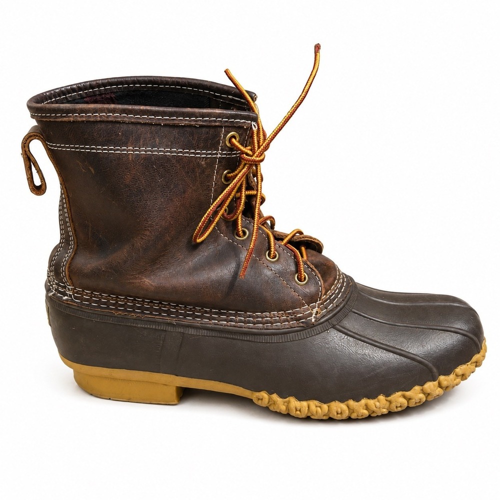 LL Bean Mens 8 Duck Boots Brown Leather Flannel Lined Gorpcore, New England Prep